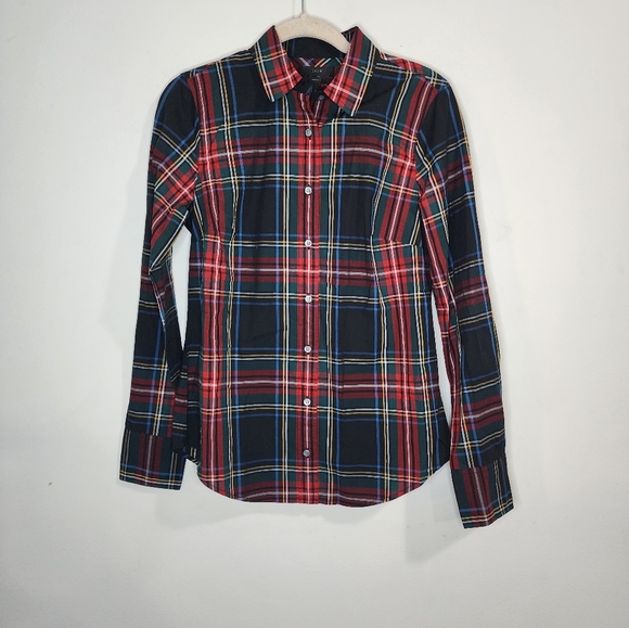 NWT J. Crew Perfect Shirt Womens 2 Stewart Plaid Fall Button Front Collar Shirt - Picture 3 of 13